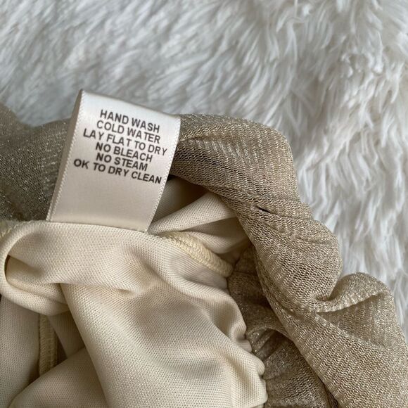 Arden B Sparkly Blouse Slouchy Top batwing Gold Metallic Nude boat-neck size S - Picture 14 of 14